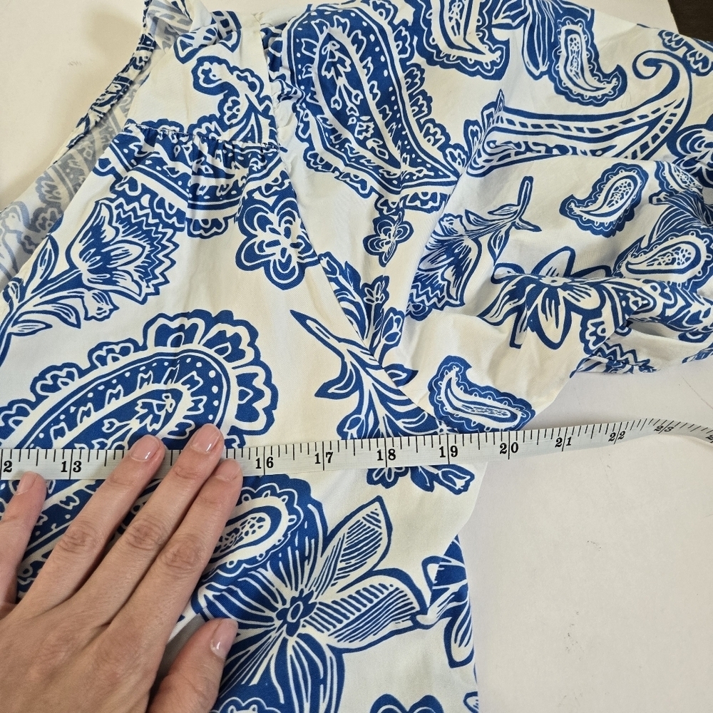 Melloday Paisley Floral Puff Sleeve Minidress santorini greek pockets sz XL - Picture 7 of 11